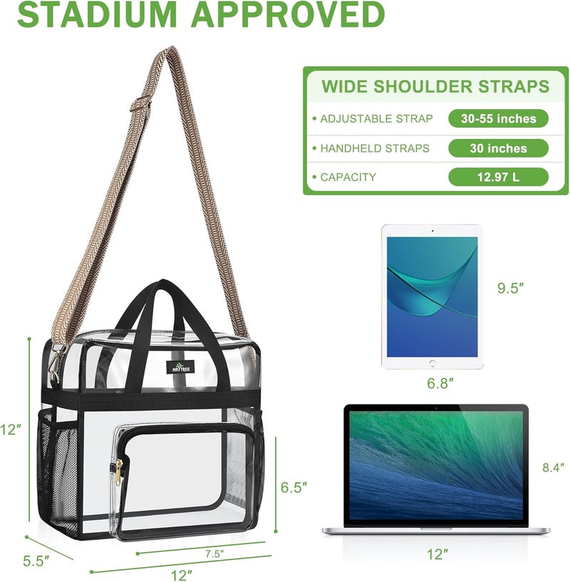 MAYTREE Clear Bag for Stadium Events, 12x6x12 Clear Tote Bag with Removable Strap, Transparent Bag for Concert Sports Festival, White Guita-Strap - Image 3